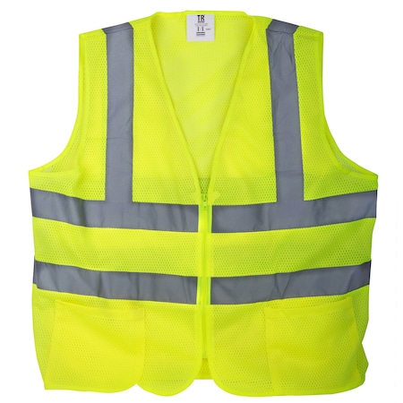 Yellow Mesh High Visibility Reflective Class 2 Safety Vest, XXL, 5-pk